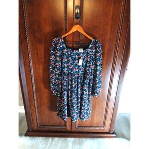 NWT GAP KIDS size XXL (14-16) Black Floral Square Neck Babydoll Dress